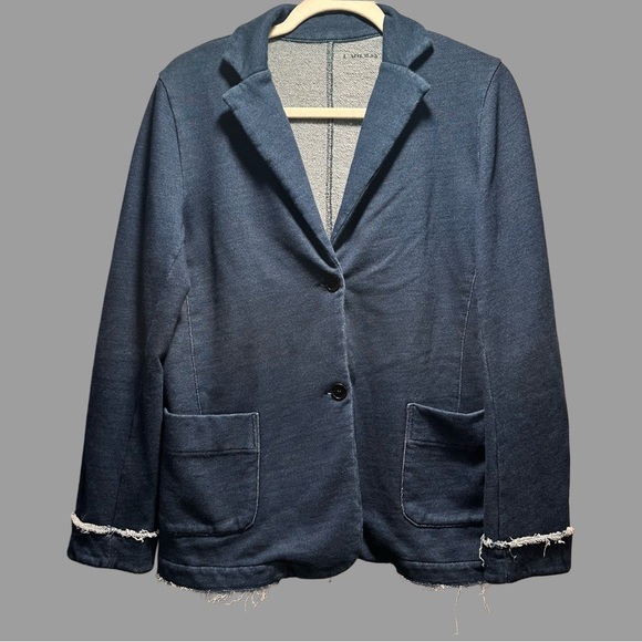 Lis Lareida Blazer Blue Distressed Hem Front Pockets. Soft 100% Cotton Medium - Picture 1 of 15